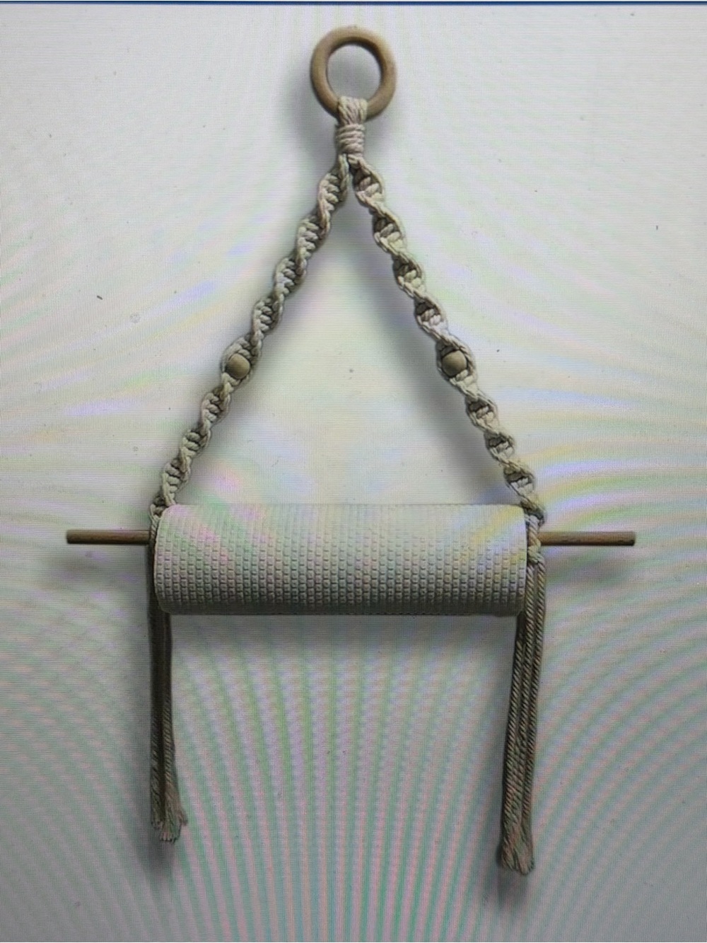 Handmade Macramé Paper Towel Holder with Wooden Ring and Beads - Natural